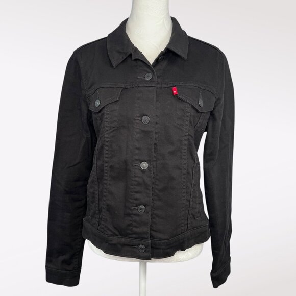 Levi’s Black Trucker Denim Jacket Classic Long Sleeve Stretch Medium - Picture 1 of 9